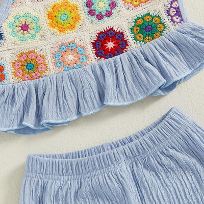 Baby Girl Summer Outfit Floral Crochet Ruffle Sleeveless 