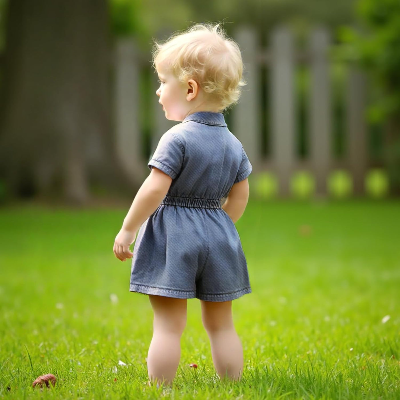 Toddler Baby Girl Denim Jumpsuit Short Sleeve 