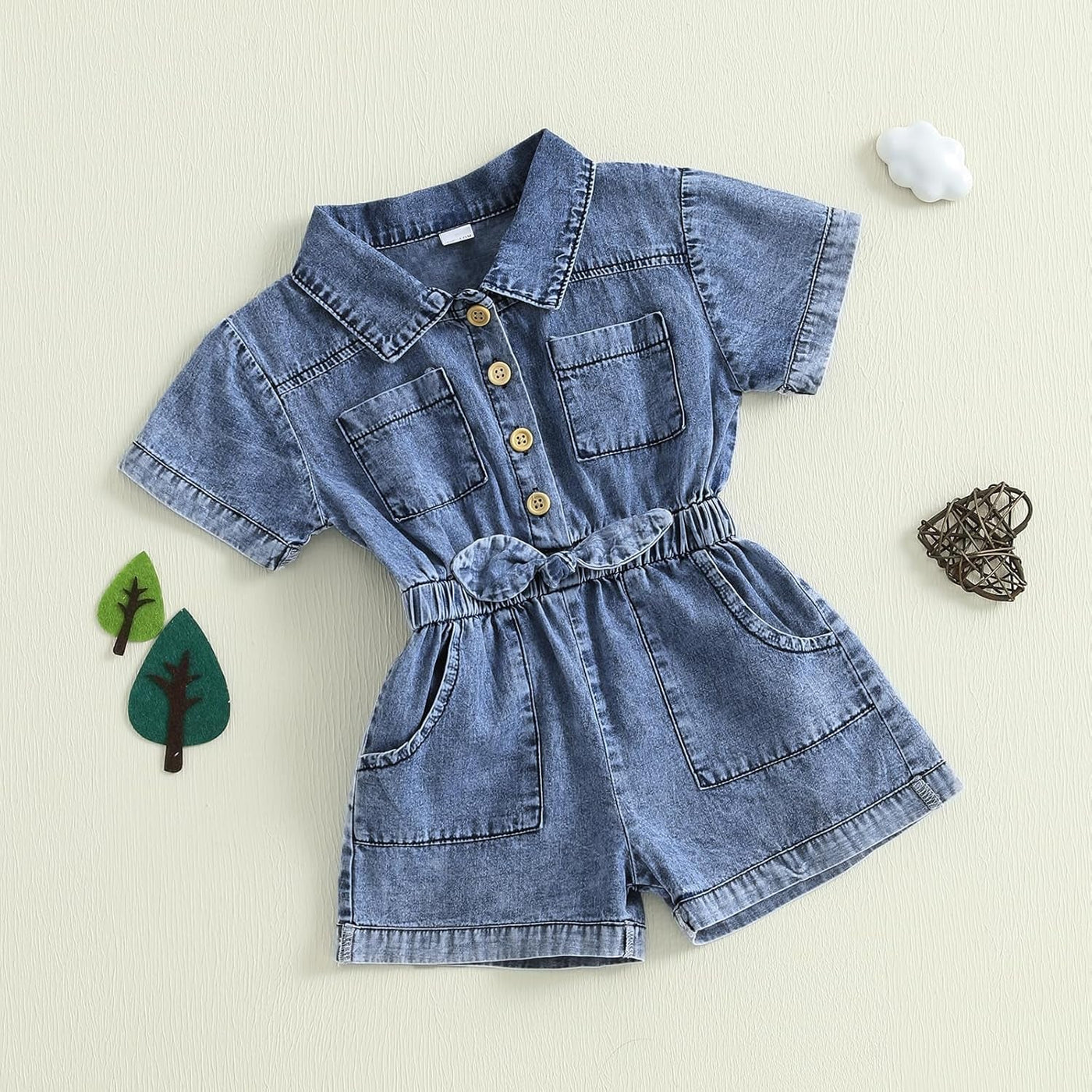 Toddler Baby Girl Denim Jumpsuit Short Sleeve 