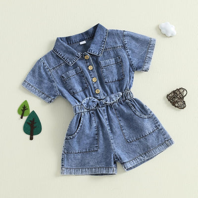 Toddler Baby Girl Denim Jumpsuit Short Sleeve 