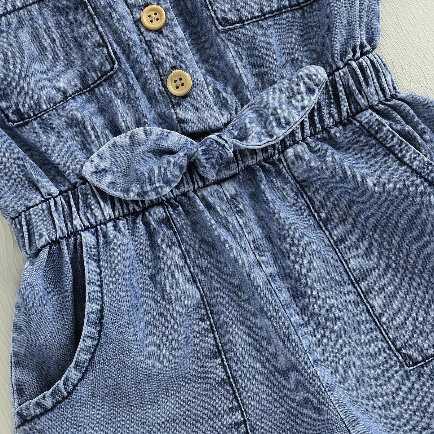 Toddler Baby Girl Denim Jumpsuit Short Sleeve 