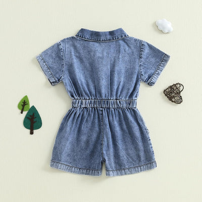 Toddler Baby Girl Denim Jumpsuit Short Sleeve 