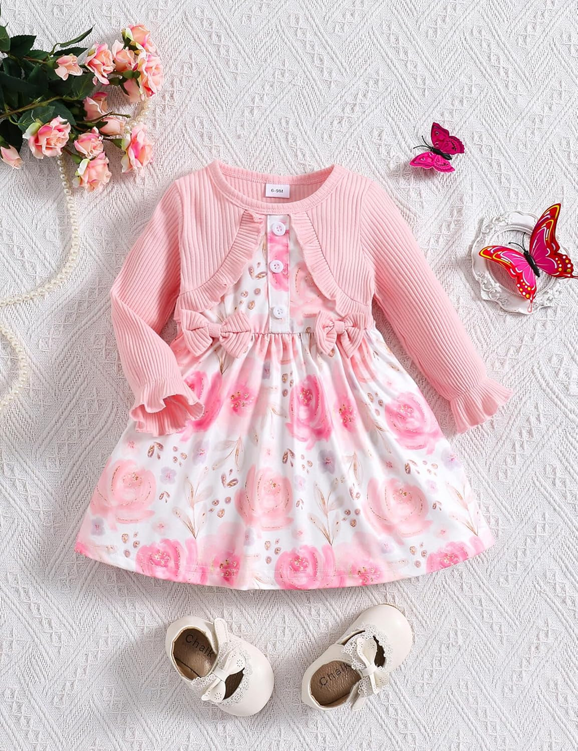 Baby Girl Dress and Cardigan Set False 2 Piece