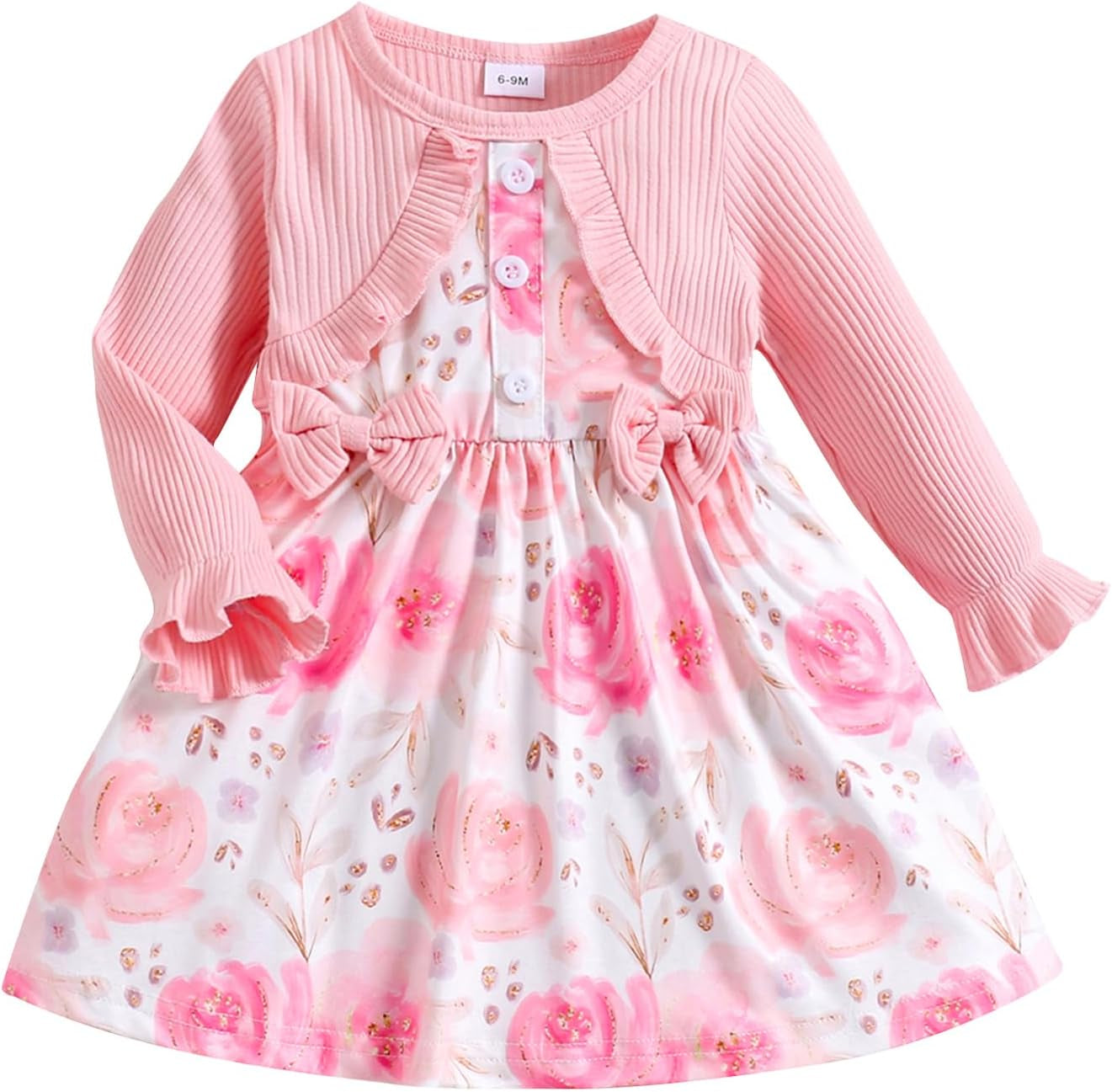 Baby Girl Dress and Cardigan Set False 2 Piece