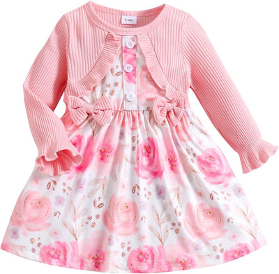 Baby Girl Dress and Cardigan Set False 2 Piece