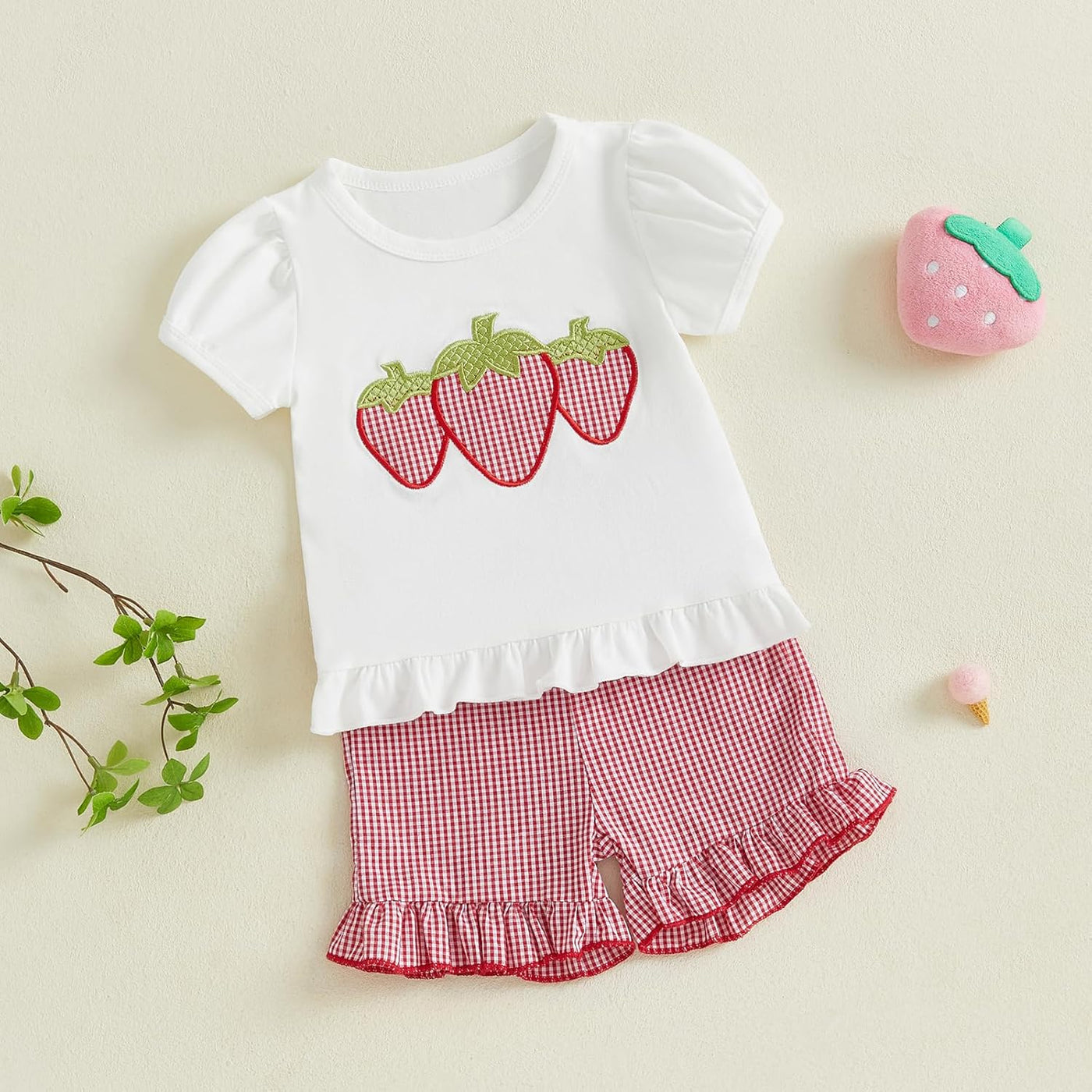 Baby Girl Summer Clothes Embroidery Ruffle Short Sleeve T-Shirt Plaid Shorts Toddler Girls Outfits