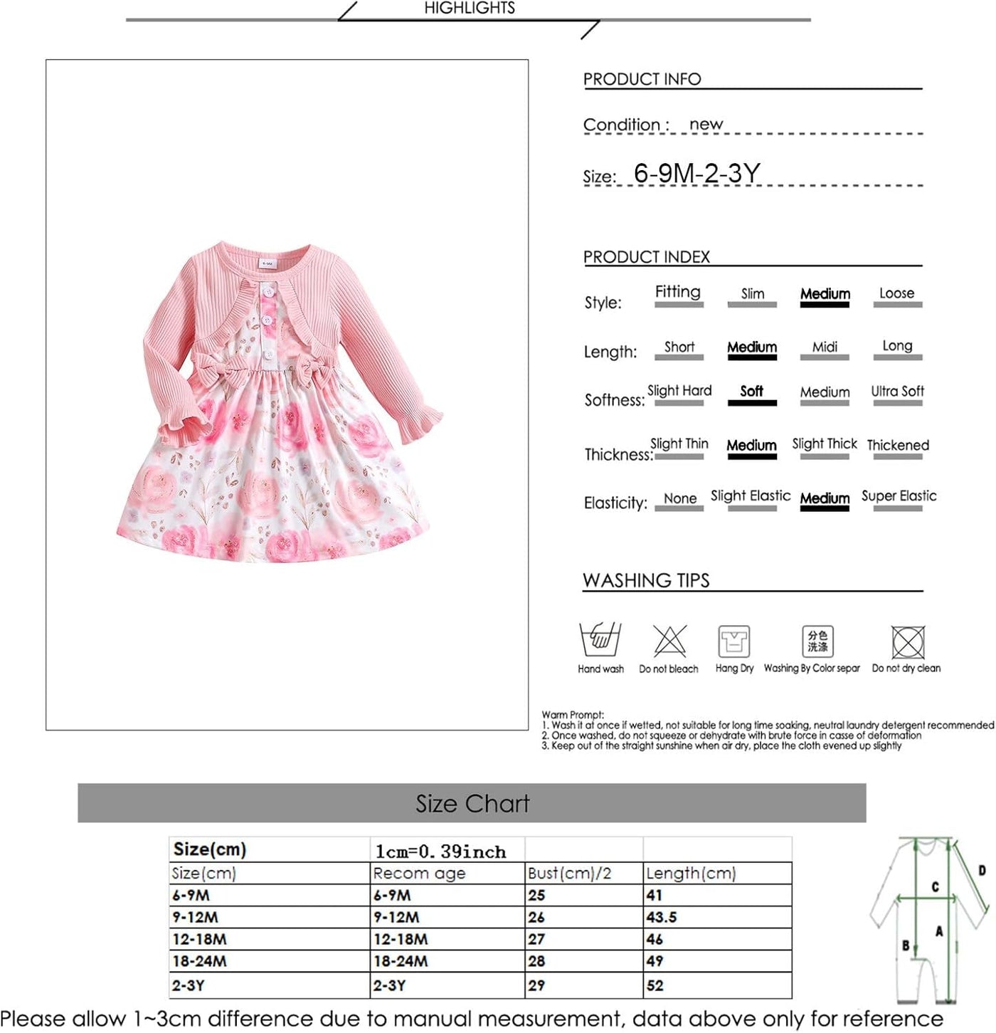 Baby Girl Dress and Cardigan Set False 2 Piece