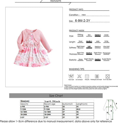 Baby Girl Dress and Cardigan Set False 2 Piece