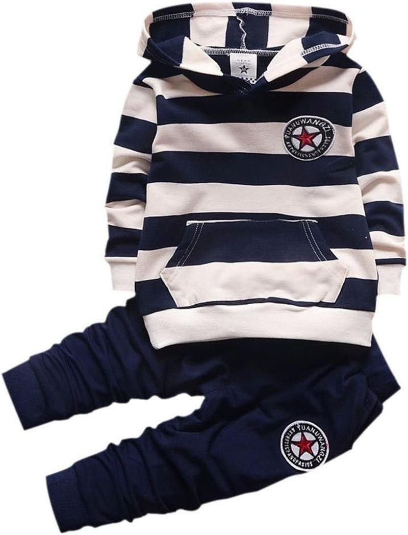 Shiningup Baby Tracksuit Boys Clothing Set Outfit Long Sleeve Hooded Striped T-Shirt and Pants Little Kids