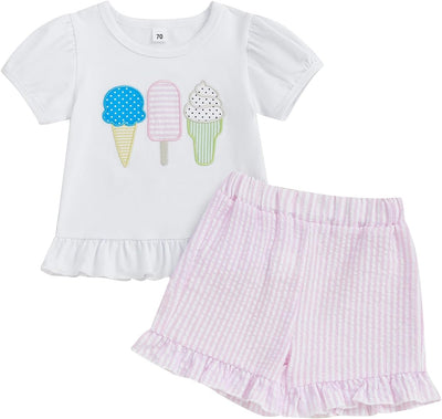 Baby Girl Summer Clothes Embroidery Ruffle Short Sleeve T-Shirt Plaid Shorts Toddler Girls Outfits