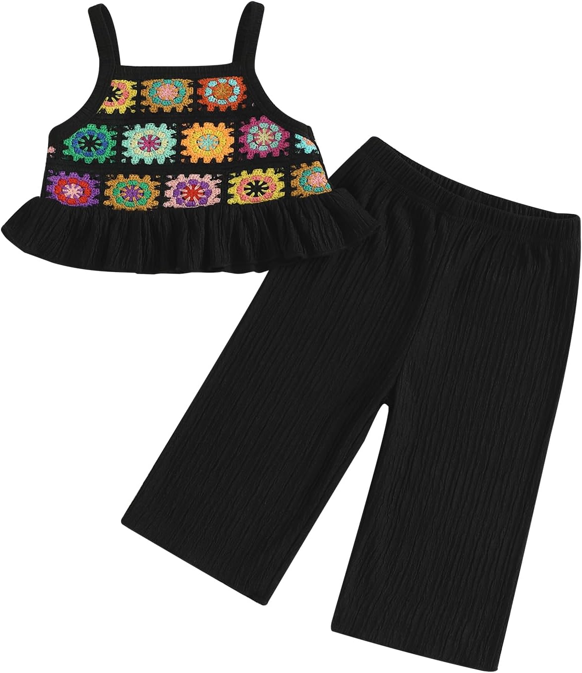 Baby Girl Summer Outfit Floral Crochet Ruffle Sleeveless 