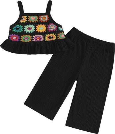 Baby Girl Summer Outfit Floral Crochet Ruffle Sleeveless 