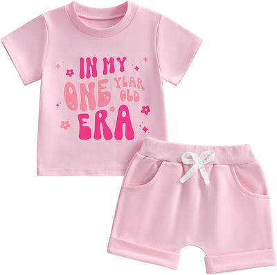 Baby Girl First Birthday Outfits Letter Print Short Sleeve