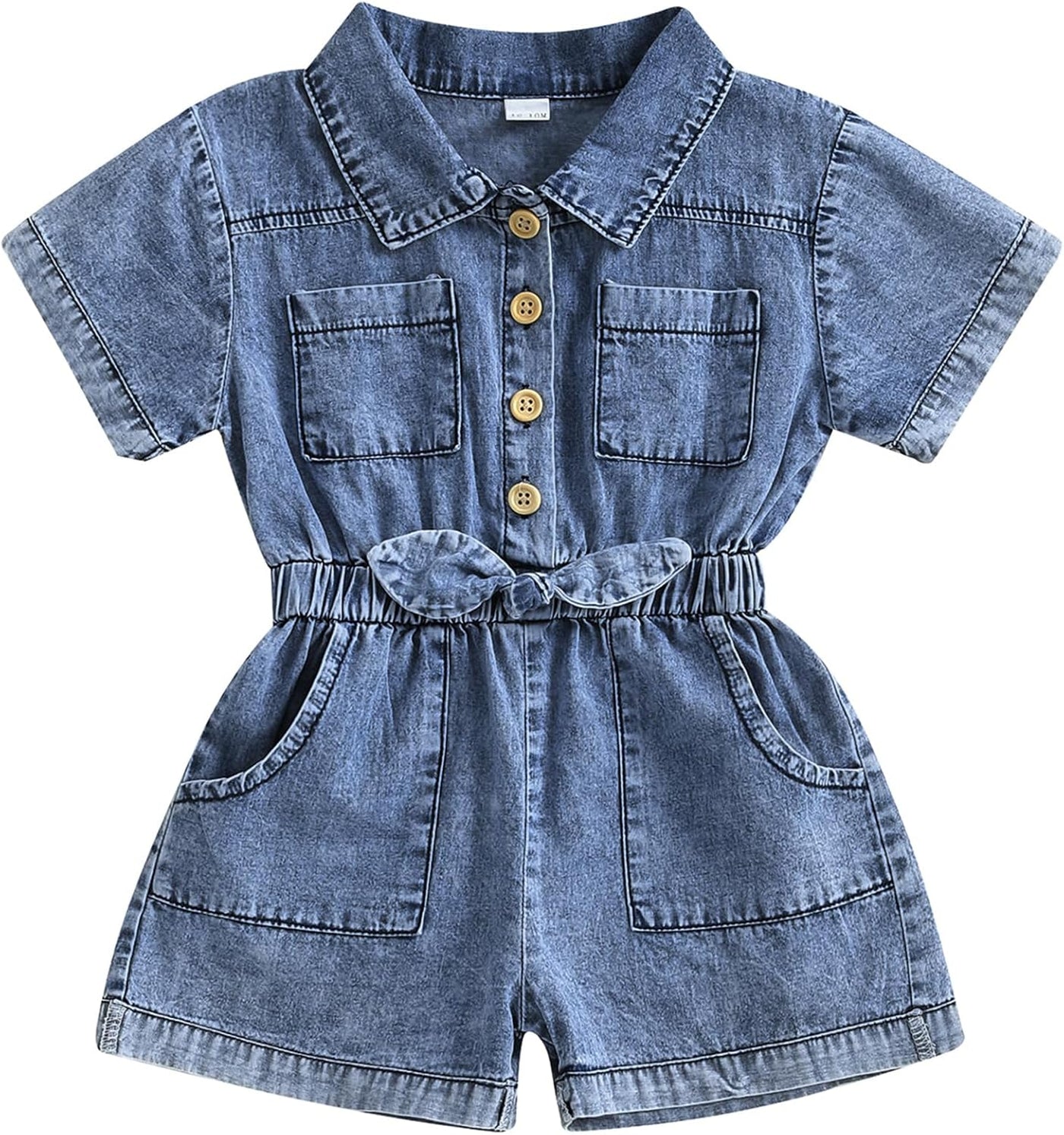Toddler Baby Girl Denim Jumpsuit Short Sleeve 