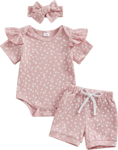 Baby Girls Little Daisy Print Outfits Short Sleeve Bodysuit 