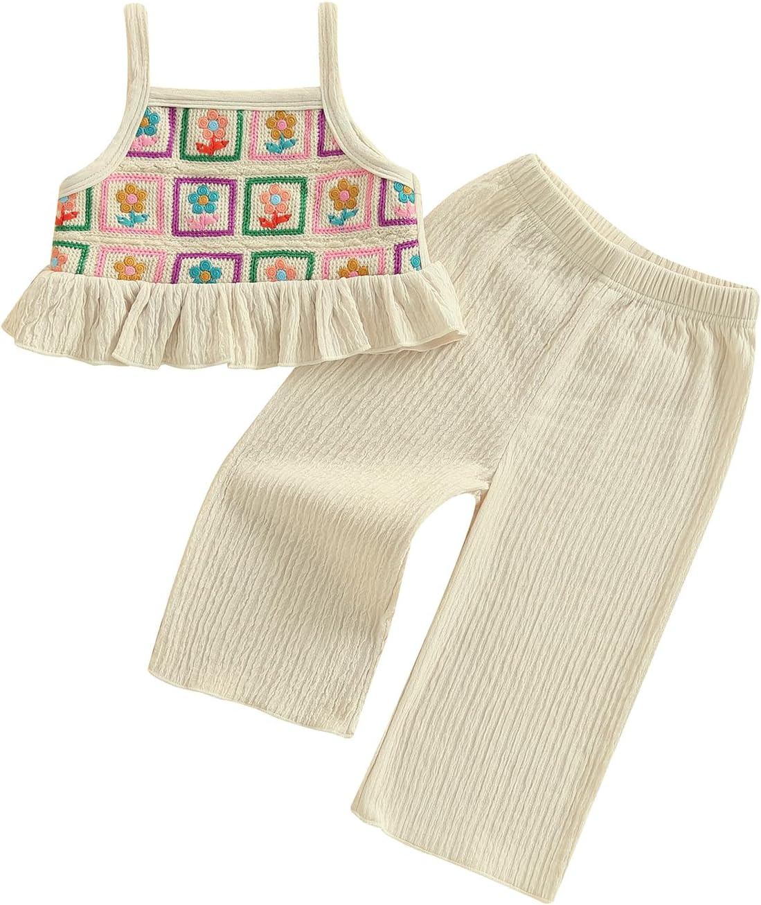 Baby Girl Summer Outfit Floral Crochet Ruffle Sleeveless 