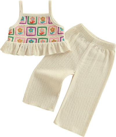Baby Girl Summer Outfit Floral Crochet Ruffle Sleeveless 
