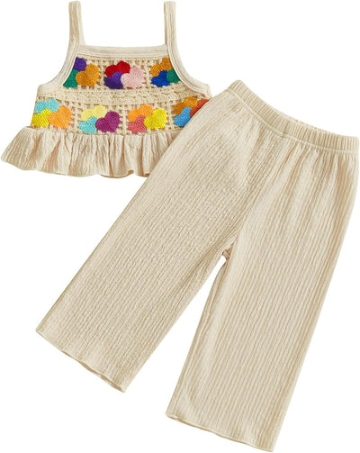 Baby Girl Summer Outfit Floral Crochet Ruffle Sleeveless 