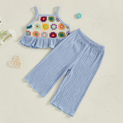 Baby Girl Summer Outfit Floral Crochet Ruffle Sleeveless 