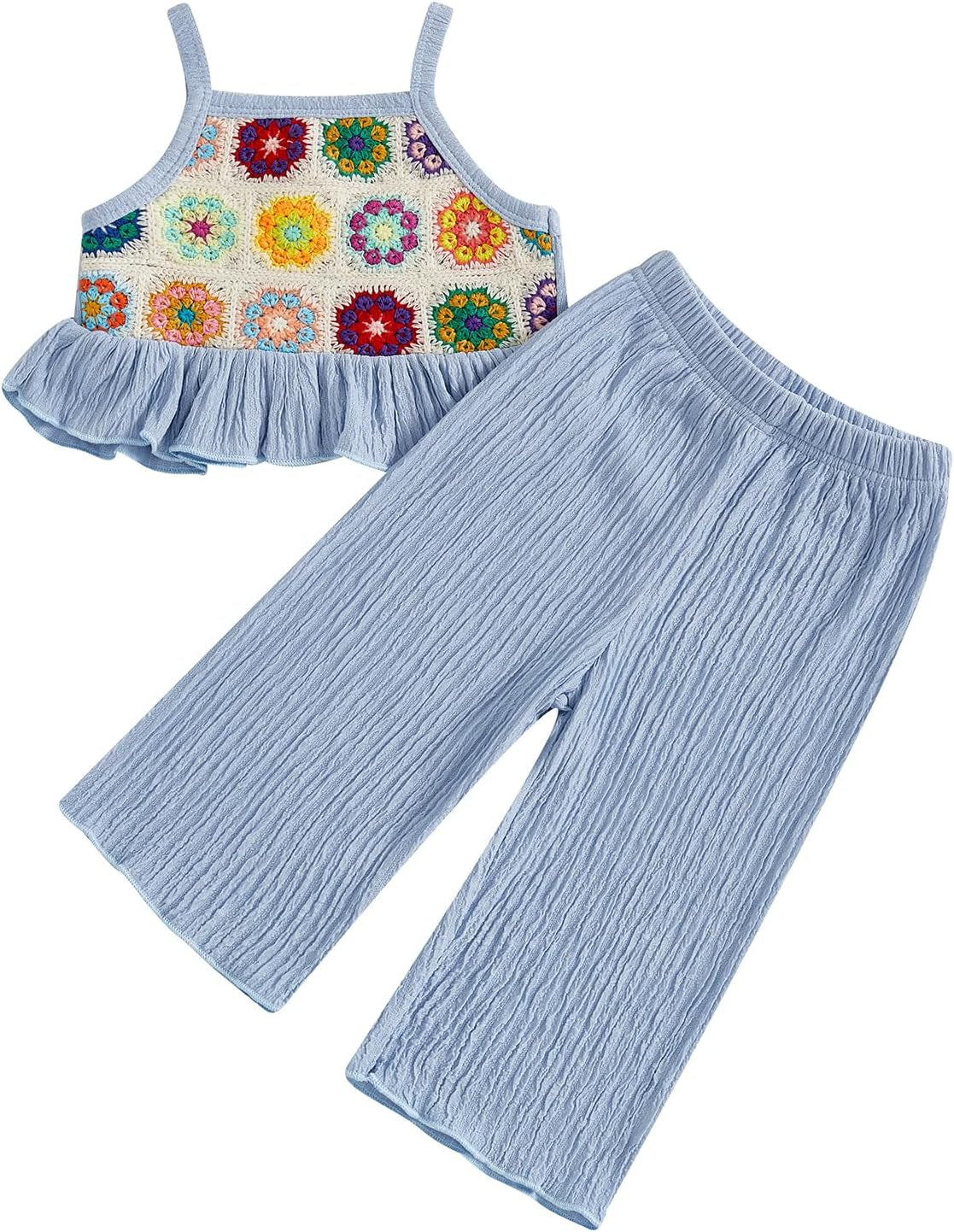 Baby Girl Summer Outfit Floral Crochet Ruffle Sleeveless 