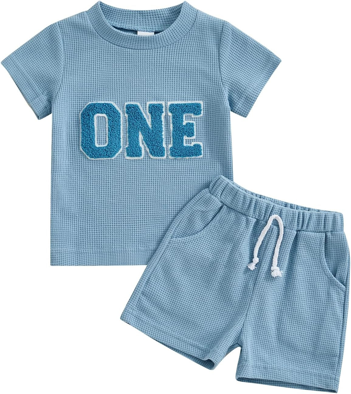 Toddler Baby Boy Girl First 1St Birthday Outfit T Shirt Shorts Infant Summer Waffle Clothes