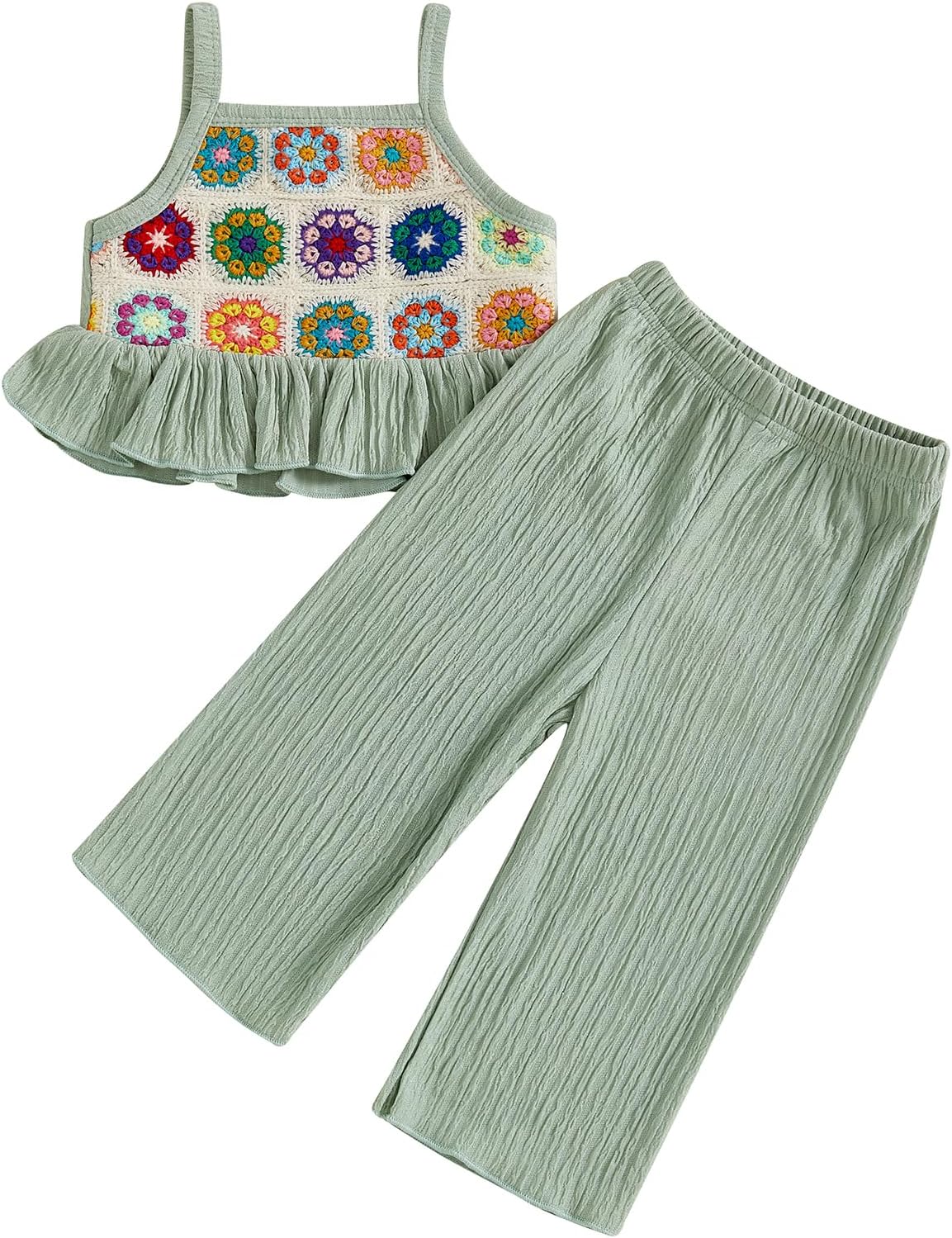 Baby Girl Summer Outfit Floral Crochet Ruffle Sleeveless 