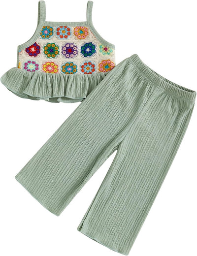 Baby Girl Summer Outfit Floral Crochet Ruffle Sleeveless 