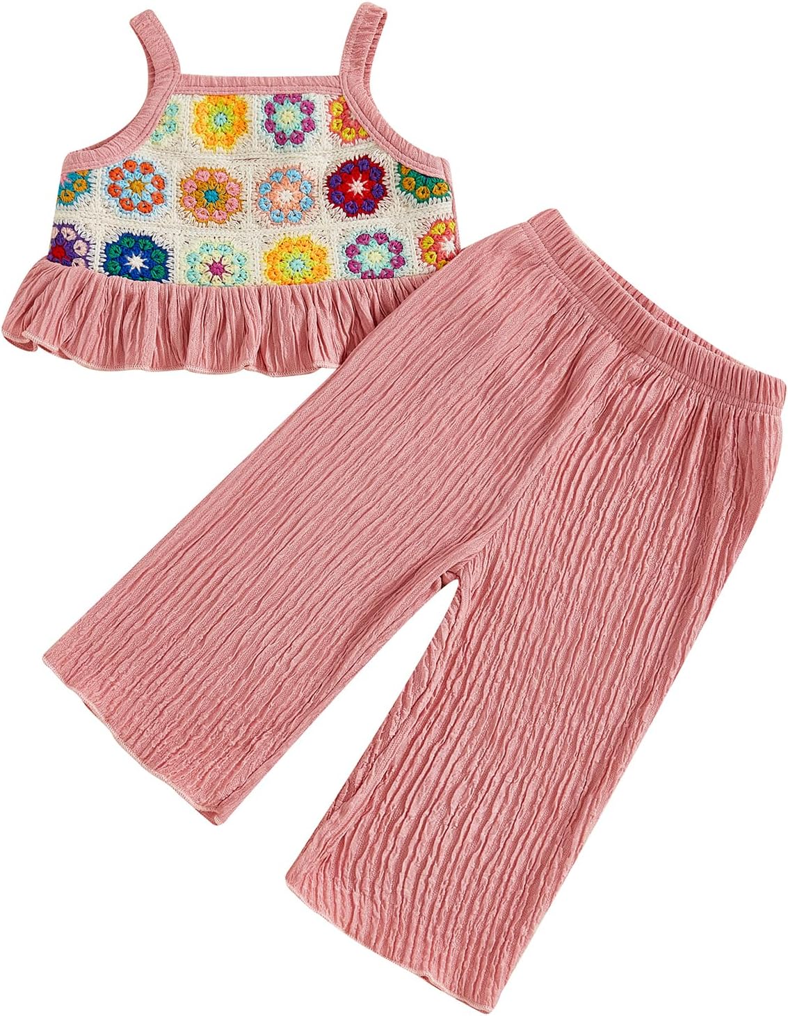 Baby Girl Summer Outfit Floral Crochet Ruffle Sleeveless 