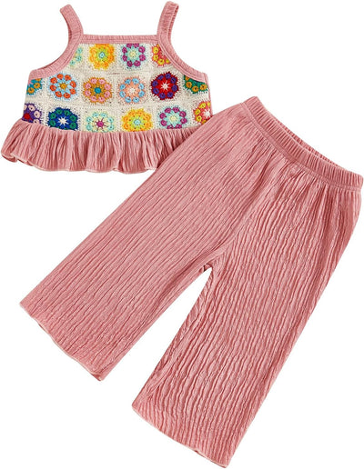 Baby Girl Summer Outfit Floral Crochet Ruffle Sleeveless 