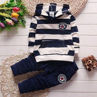 Shiningup Baby Tracksuit Boys Clothing Set Outfit Long Sleeve Hooded Striped T-Shirt and Pants Little Kids