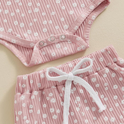 Baby Girls Little Daisy Print Outfits Short Sleeve Bodysuit 