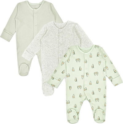 Baby Sleepsuits 3 Pack Girl Boy Cotton Green Fruit Babygrow