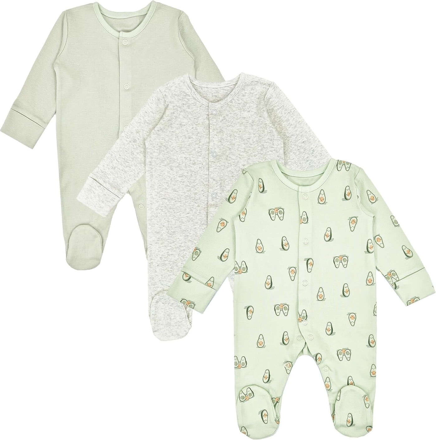 Baby Sleepsuits 3 Pack Girl Boy Cotton Green Fruit Babygrow