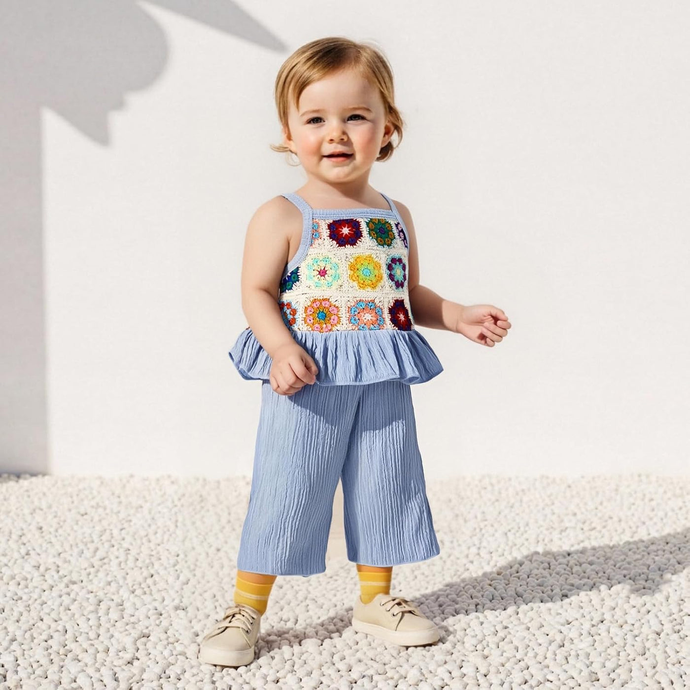 Baby Girl Summer Outfit Floral Crochet Ruffle Sleeveless 