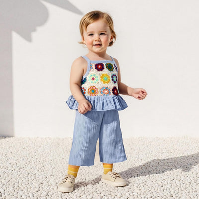 Baby Girl Summer Outfit Floral Crochet Ruffle Sleeveless 