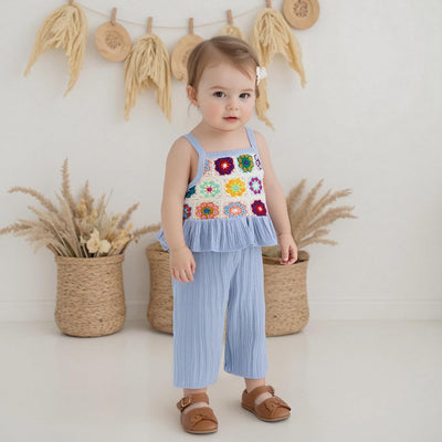 Baby Girl Summer Outfit Floral Crochet Ruffle Sleeveless 