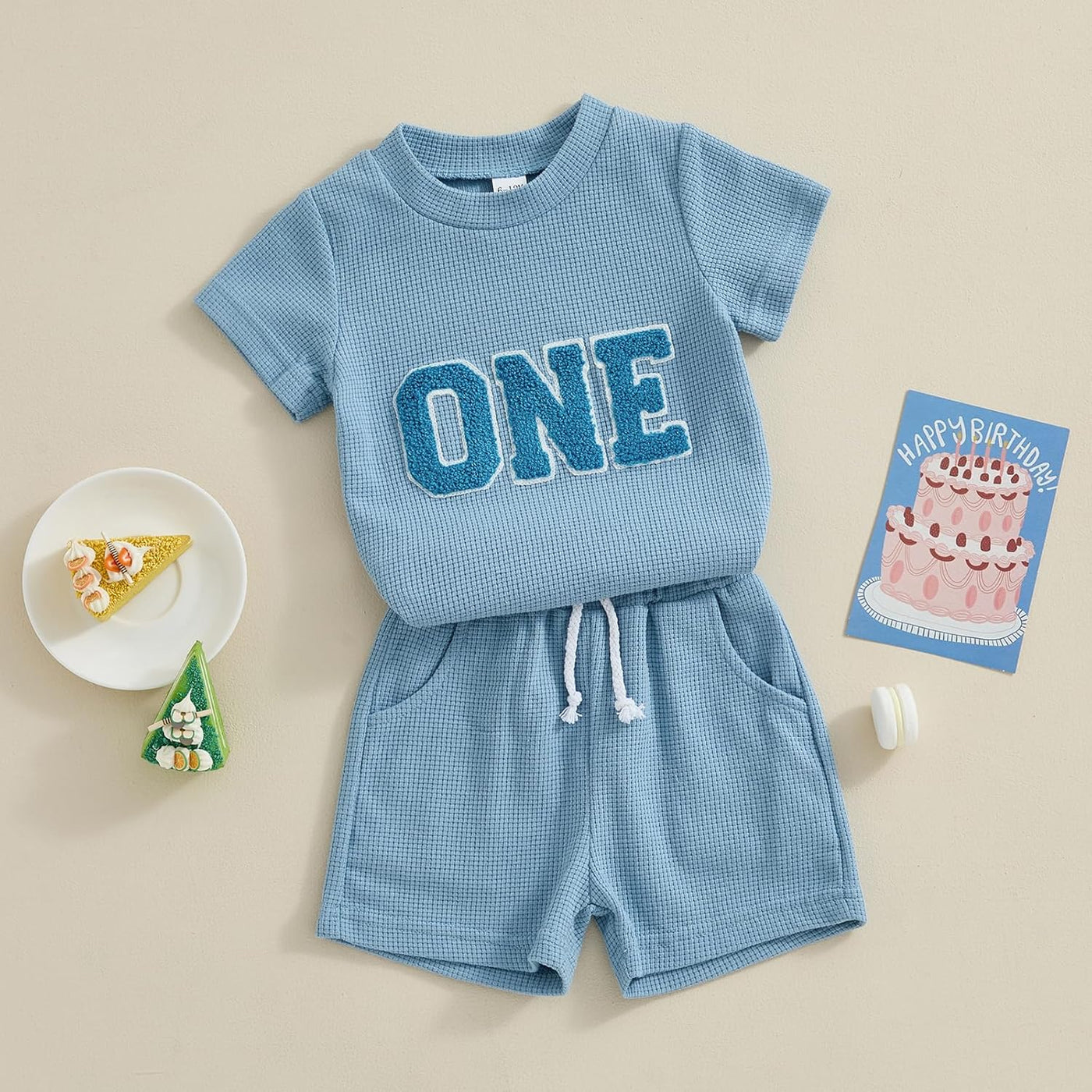 Toddler Baby Boy Girl First 1St Birthday Outfit T Shirt Shorts Infant Summer Waffle Clothes