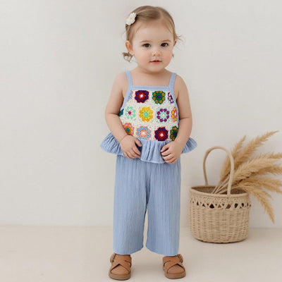 Baby Girl Summer Outfit Floral Crochet Ruffle Sleeveless 